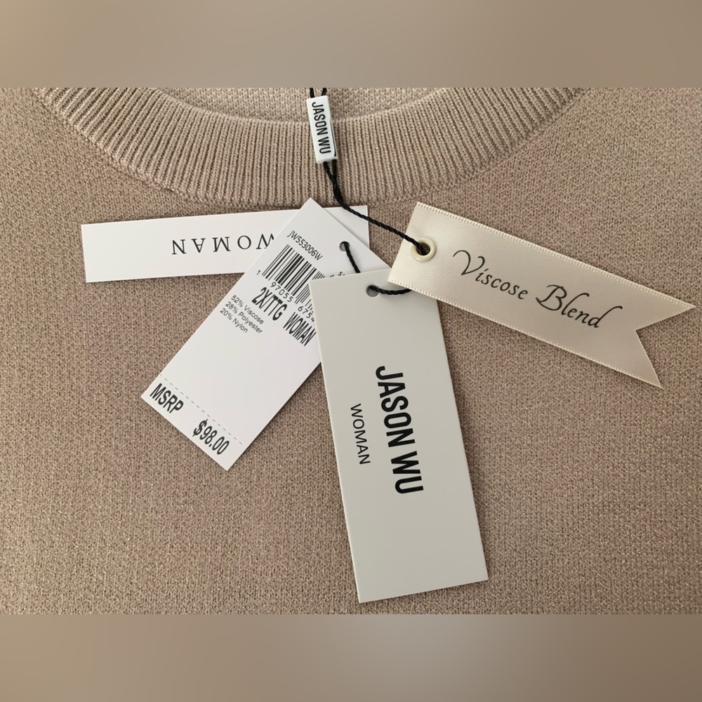 NWT Jason Wu Sweater: Beige w/White Horses, Crewneck, Long Sleeves, Viscose 2X - Picture 8 of 13